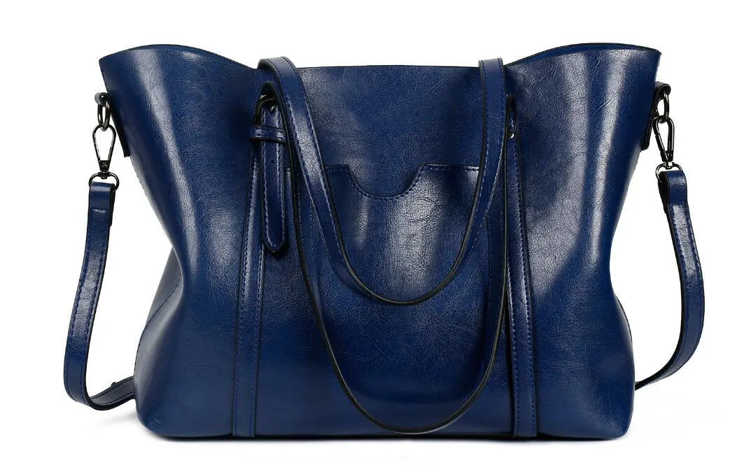 Brown retro-style women's PU leather messenger bag with a top handle and long shoulder strap.