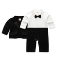 Baby boy black cotton long sleeve gentleman formal suit on white background