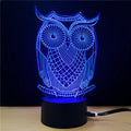 Black LED owl cartoon night light with colourful touch-switch and acrylic shade on a table