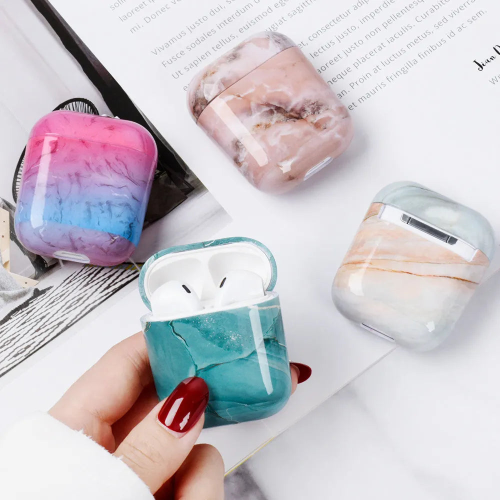 Marble pattern PC protective cover for Apple AirPods second generation, 9 colours, lightweight case
