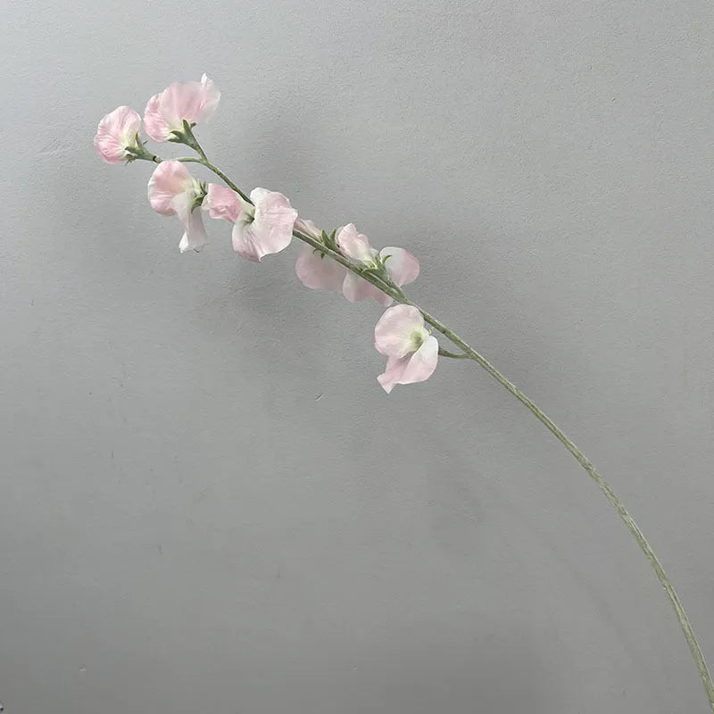 Purple flocking fragrant pea fake flower 63cm artificial silk stem on white background