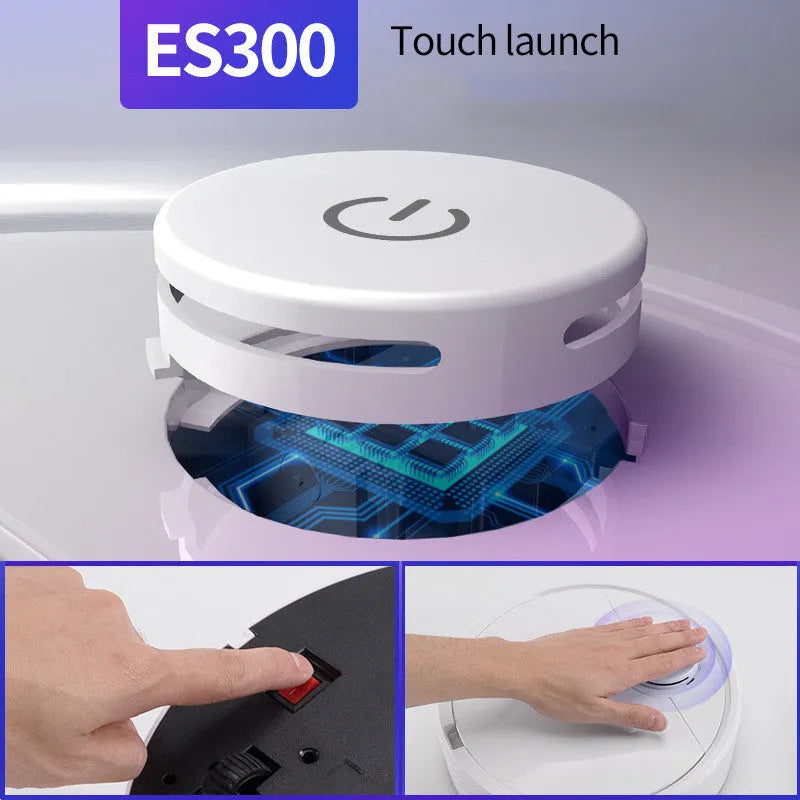 Automatic sweeping robot with circular ABS plastic housing and control button