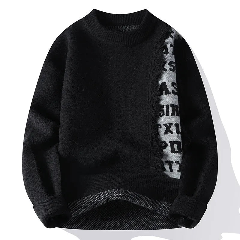 Men's loose fit knitted pullover jumper with ribbed hemline in rabbit fur blend fabric