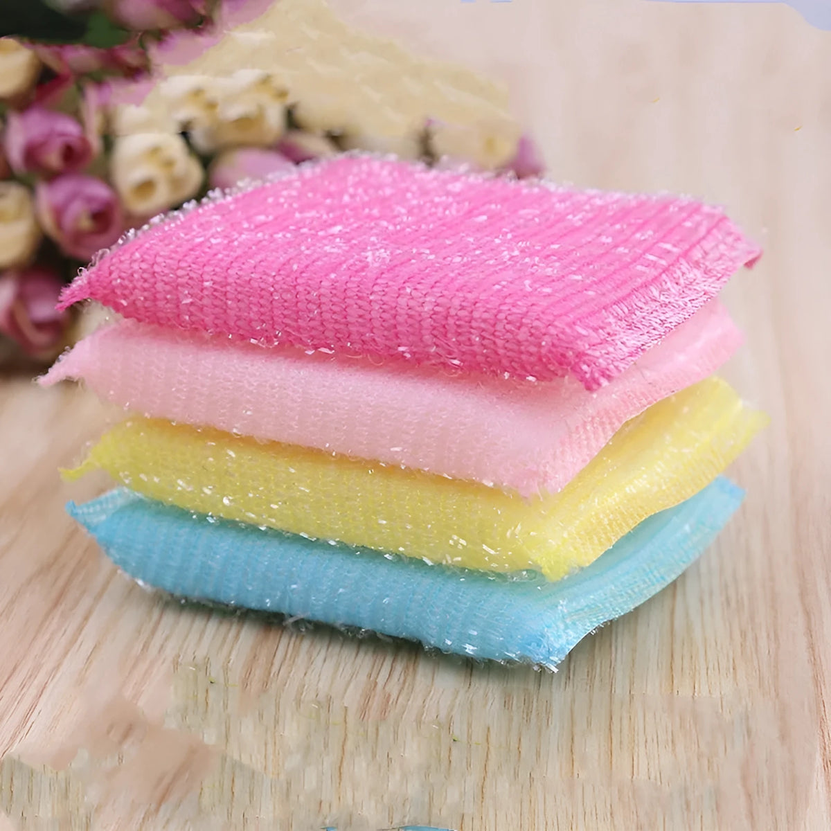 Scrubbing King fine stripe kitchen sponge cloth macaron mixed colour 12x8.5x1.5 cm
