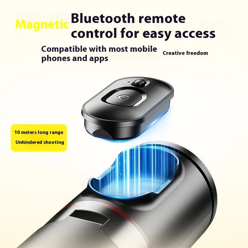 Retractable aluminium alloy selfie stick with Bluetooth remote and tripod base in black