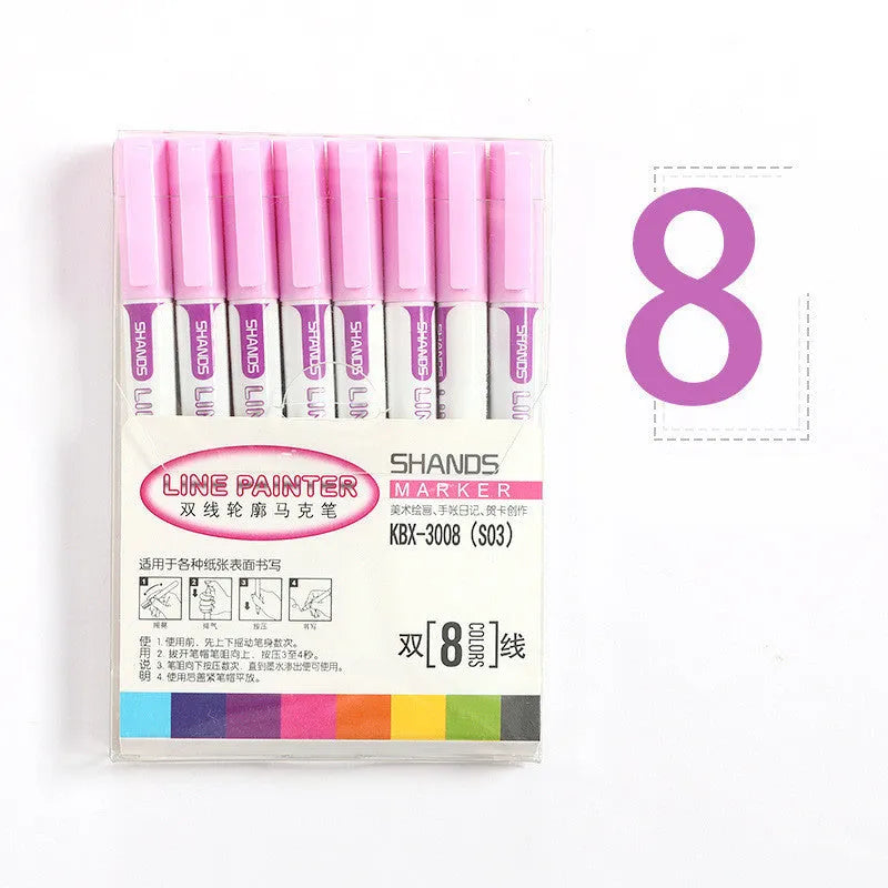 Set of eight multicolor plastic highlighters with assorted refill colours, 1mm tip, 140mm length