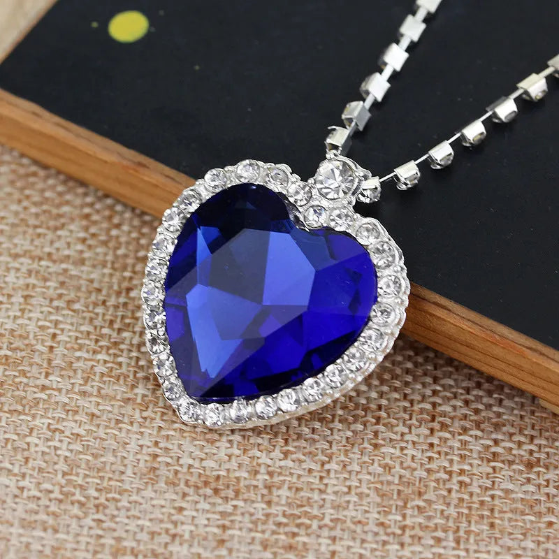 Heart Of The Sea blue crystal heart peach pendant necklace with platinum plating on 45cm chain