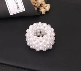 Handmade beaded hair rope with imitation pearls available in black pink silver and white colours