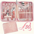 30-piece stainless steel nail beauty tool set showing various manicure and pedicure tools