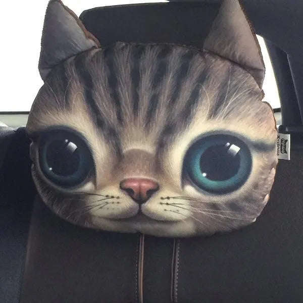 Cat lovers oblong car headrest pillow with cartoon cat print and removable cover for seat support