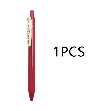 0.5mm bullet gel pen with press water mechanism in a retro style, showing colour options.