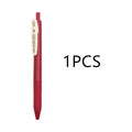 0.5mm bullet gel pen with press water mechanism in a retro style, showing colour options.