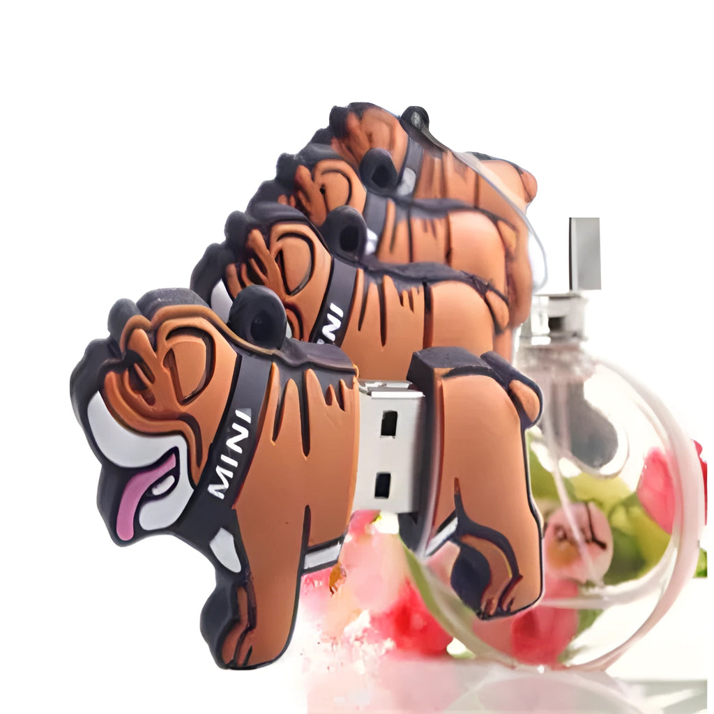Creative Bulldog-shaped silicone USB flash drive with custom logo printing, USB 2.0 interface