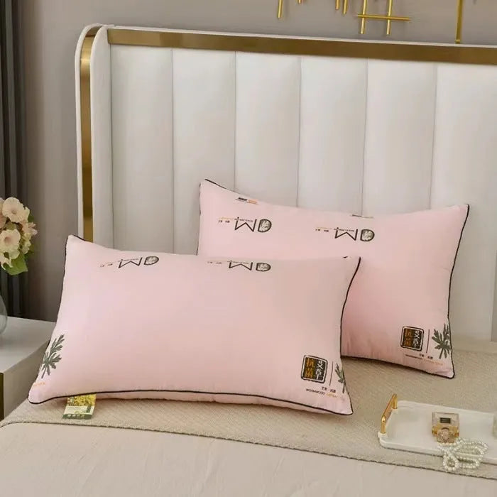 Polyester fibre fill bed pillow in light blue, showing standard 48x74cm size and loft.