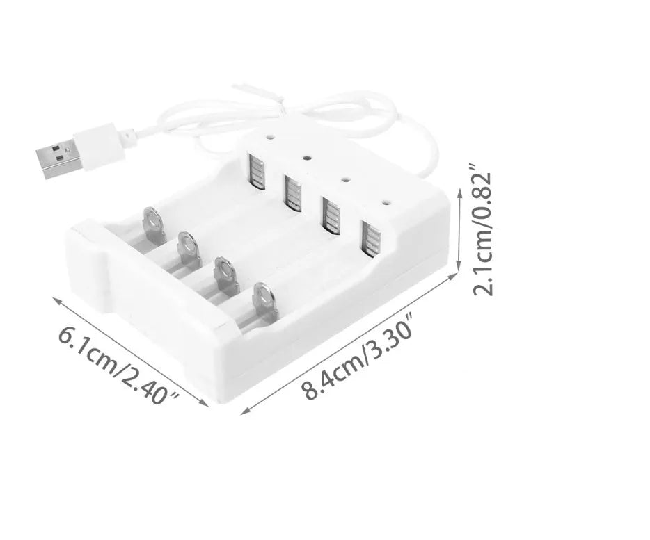 Universal smart 4-slot battery charger adapter for rechargeable AA and AAA batteries with USB plug input