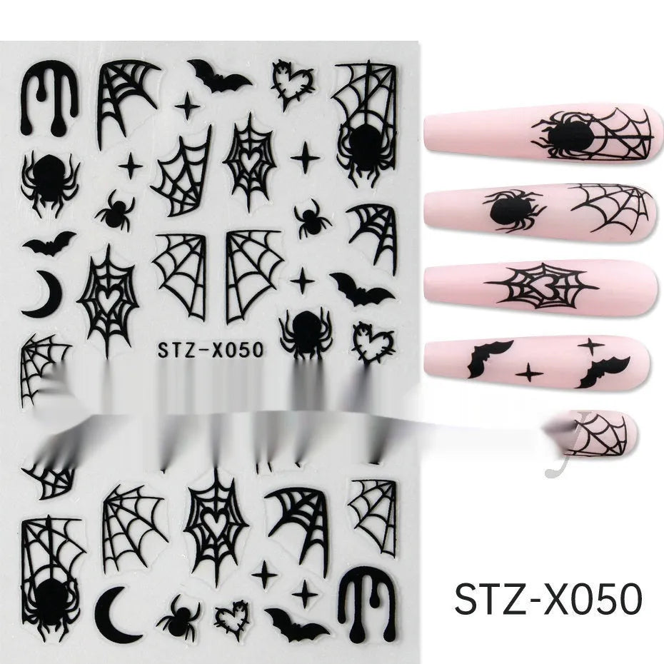 Black and silver stripe nail art sticker with a love pattern design on a plastic sheet.