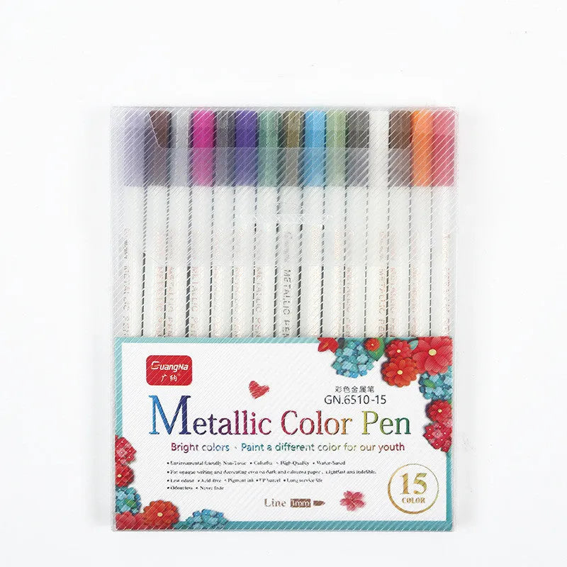Metallic marker pen set with plastic barrels for card making and stationery projects, available in multiple colour boxed sets