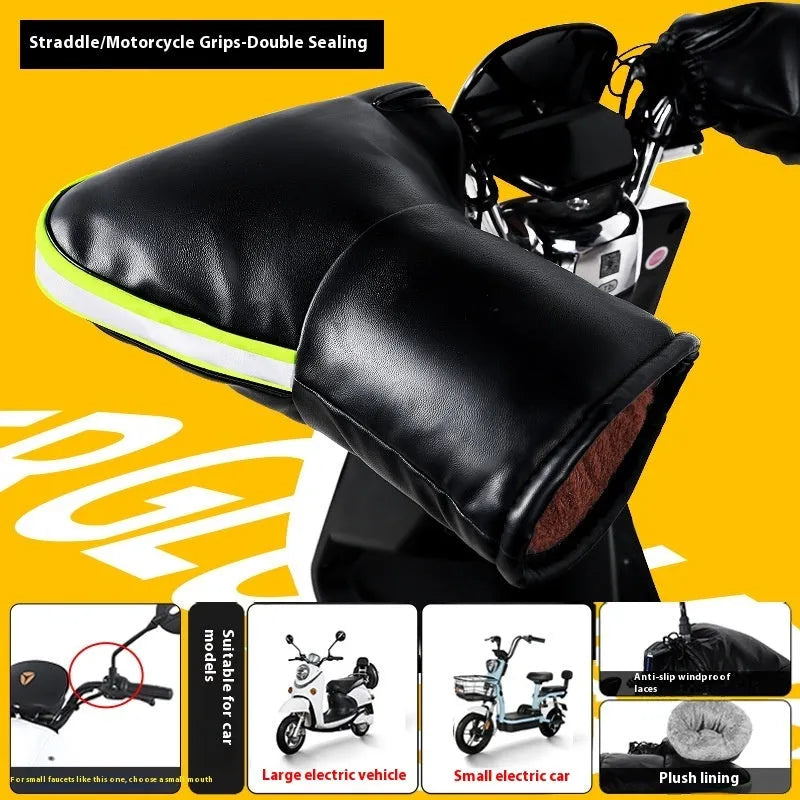 Grey reflective Electric Motorcycle Handle Grip Winter Thermal Waterproof Gloves with fleece lining for tricycle handlebars