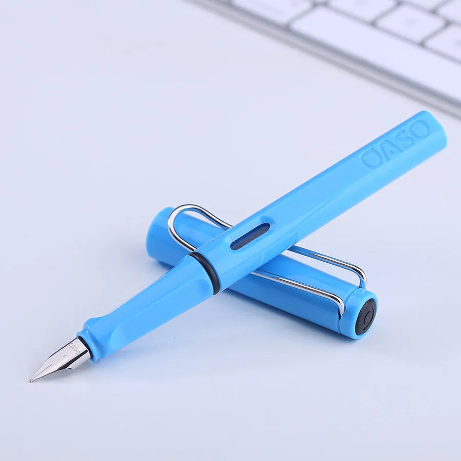 Ink sac pen with 0.5mm steel nib in red, yellow, green, blue or black plastic body