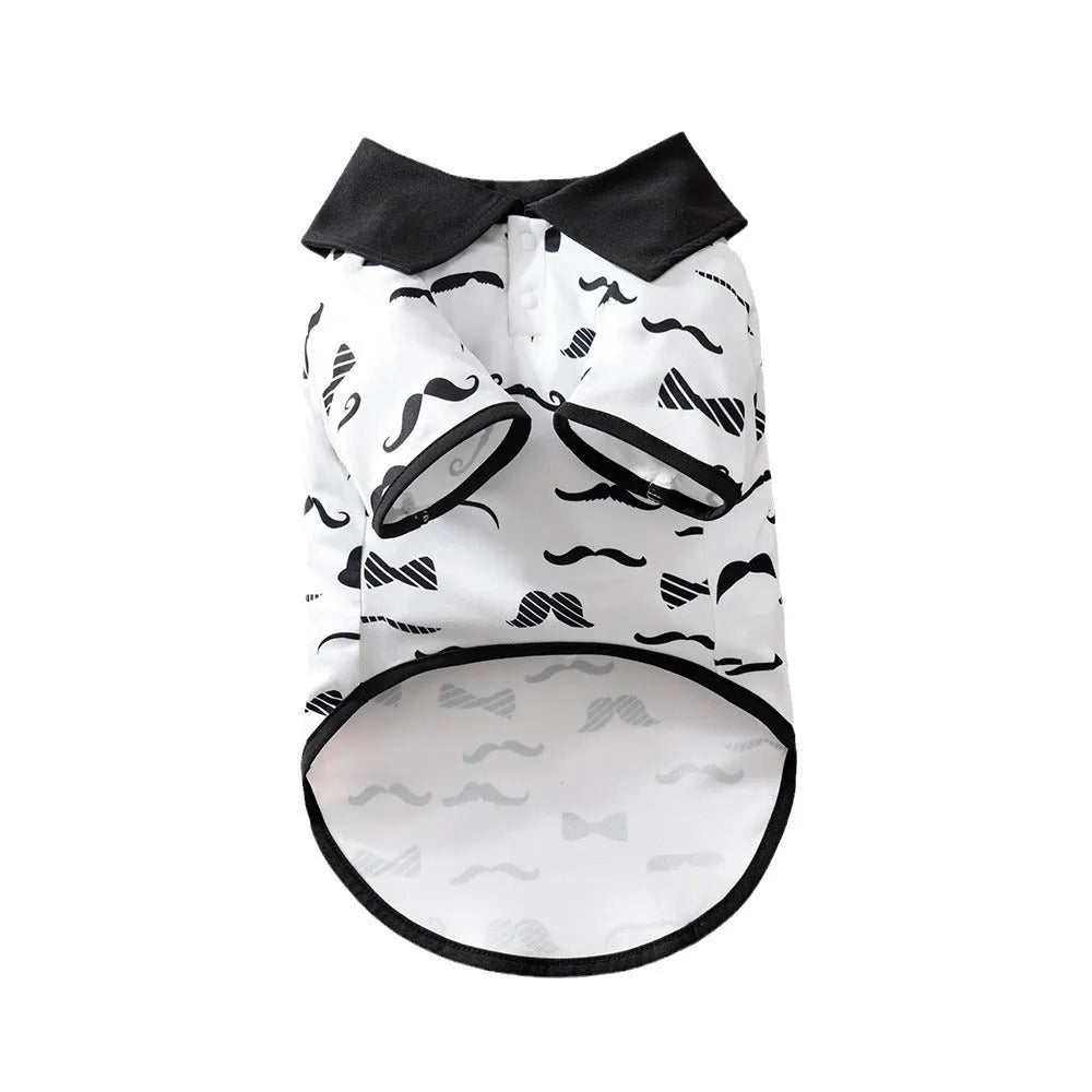 White Gentleman Beard polyester dog shirt for small dogs with S M L XL XXL sizing