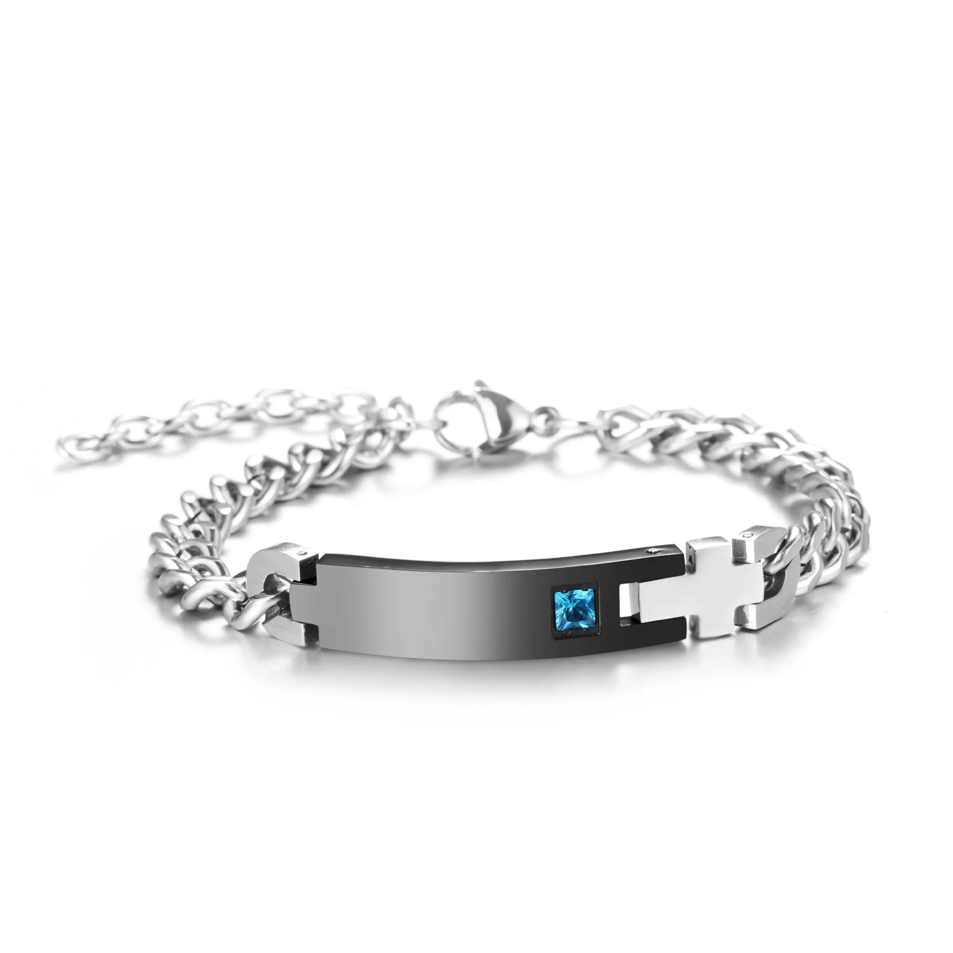 Gold and black couple bracelets in stainless steel with geometric design and adjustable chain lengths
