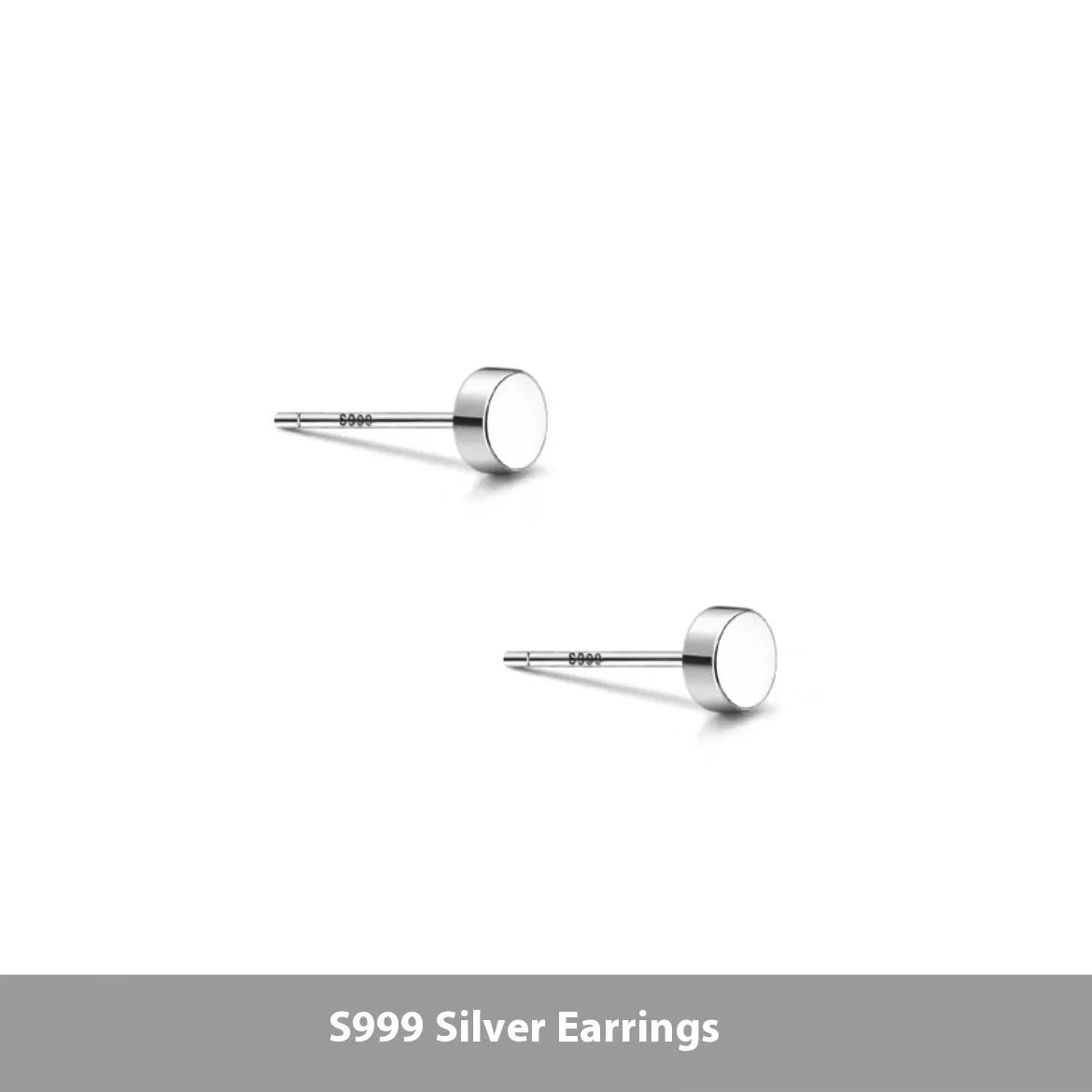 S999 sterling silver round flat ear bone studs in black and silver finishes, showing 3mm to 8mm size range