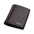 Men's thin PU leather two-fold wallet in black, 19 cm wide, with card slots and car suture stitching