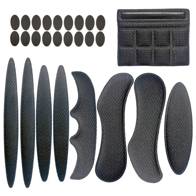 Blue cycling helmet sponge liner with Velcro chin pad shown detached from a helmet