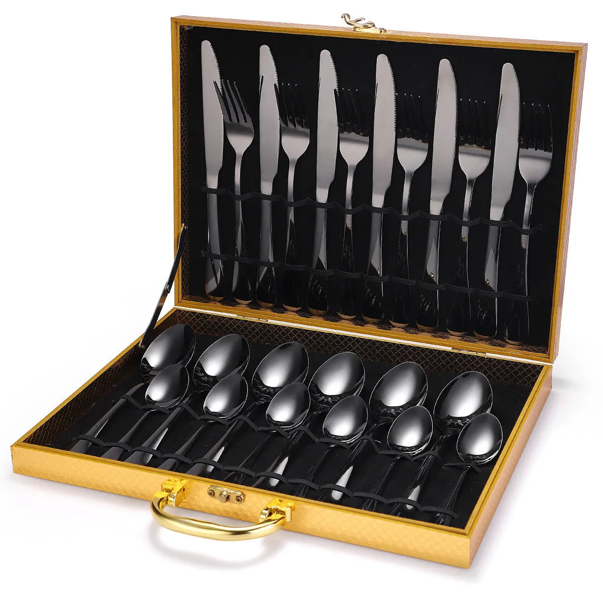 24 piece 18/10 stainless steel cutlery set with knife fork and spoon in black finish