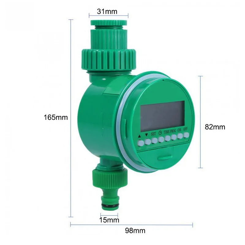 Green automatic watering timer device for garden drip irrigation systems
