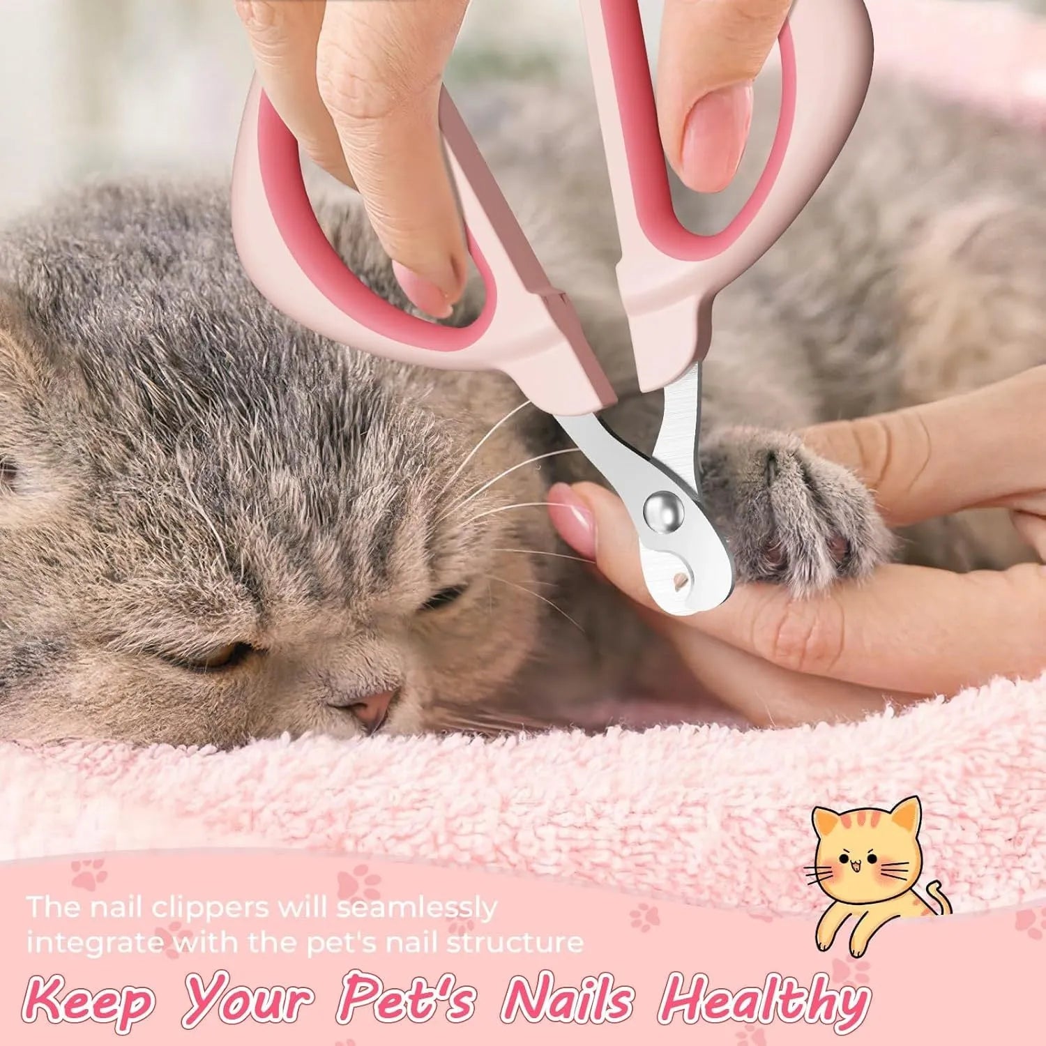 Pet nail clipper with round positioning hole and non-slip handle in blue colour