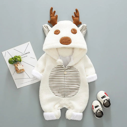 Long sleeve baby romper with lace-up strap closure in khaki, pink, and white colour options