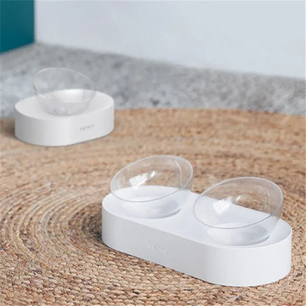 Transparent PC 15 degree adjustable cat bowl with ABS base on floor