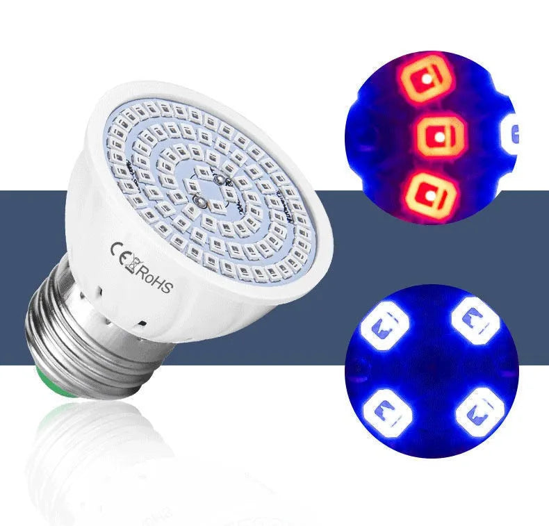 White LED plant growth lamp with 80 beads providing 180° coverage for indoor potted plants up to 80 square centimetres.