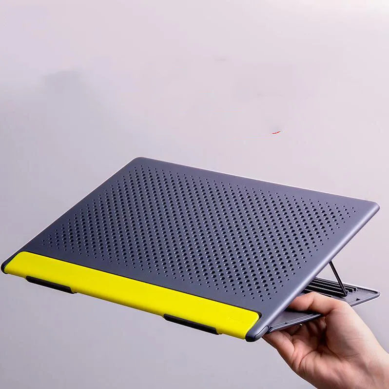 Dongdong portable alloy notebook stand with laptop placed on it, black colour