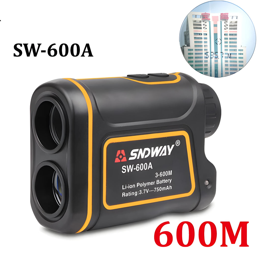 Handheld outdoor golf rangefinder measuring device showing compact design