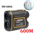 Handheld outdoor golf rangefinder measuring device showing compact design