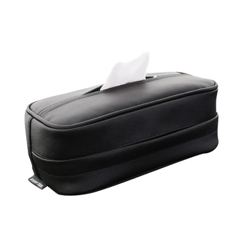Black PU leather car hanging storage box with paper bag organiser for vehicle interior storage
