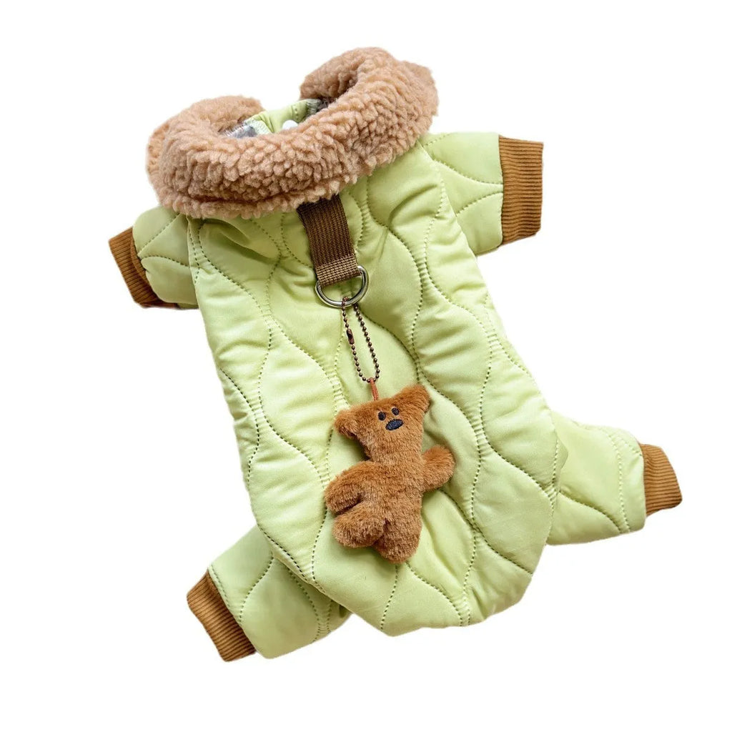 Extra thick band cotton pet clothing with toy bear pendant in light green