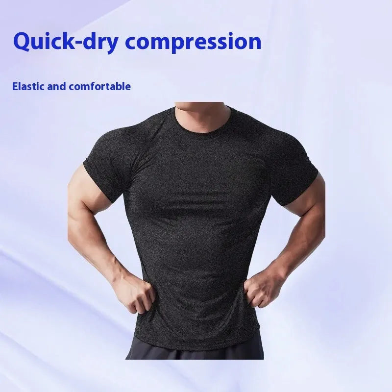 Men's tight stretch quick-drying running short sleeve t-shirt in polyester blend