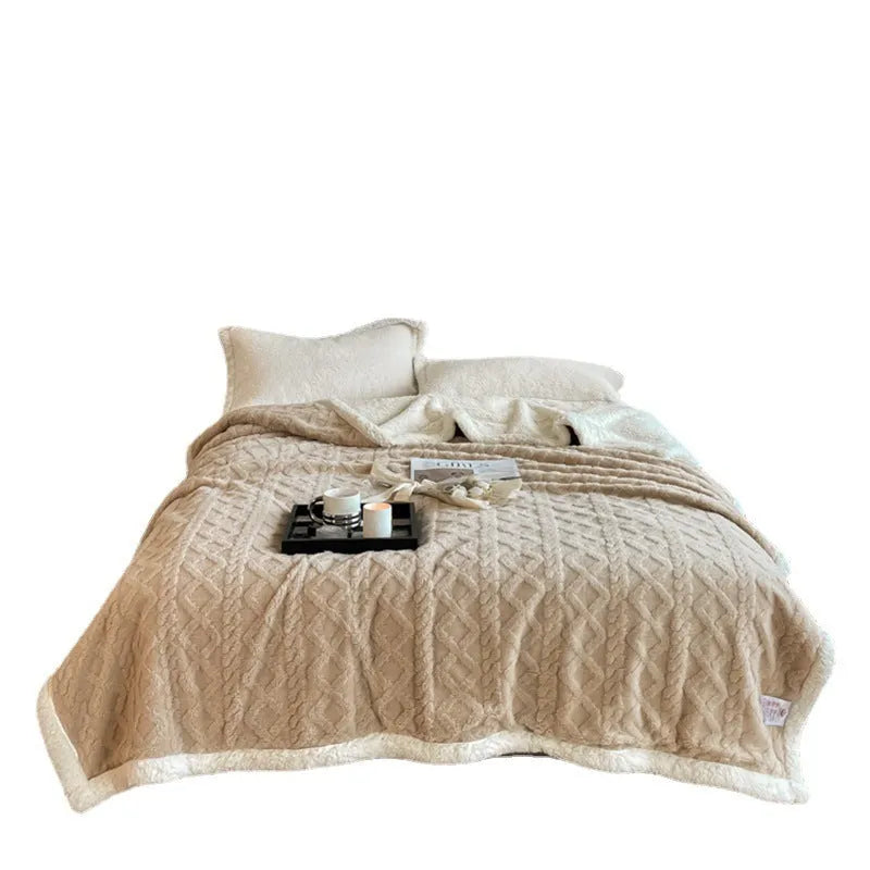 Polyester winter blanket in tea green colour showing thermal flannel texture and rectangular shape