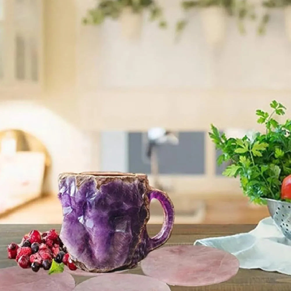 Resin mineral crystal coffee mug with handle showing clear design and colour options