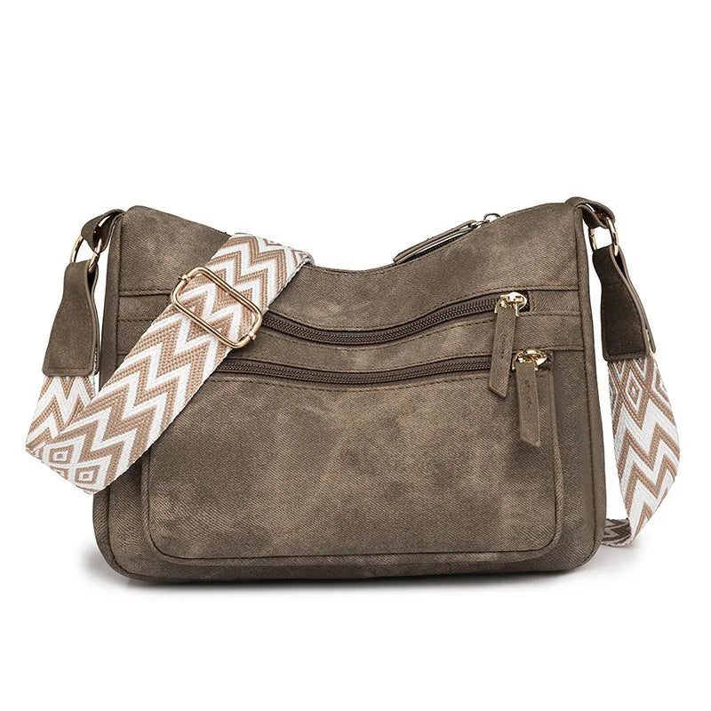 Large capacity one shoulder crossbody bag for women, soft PU leather, waterproof and wear-resistant, outer sandwich pocket, zippered change pocket, available in five colours