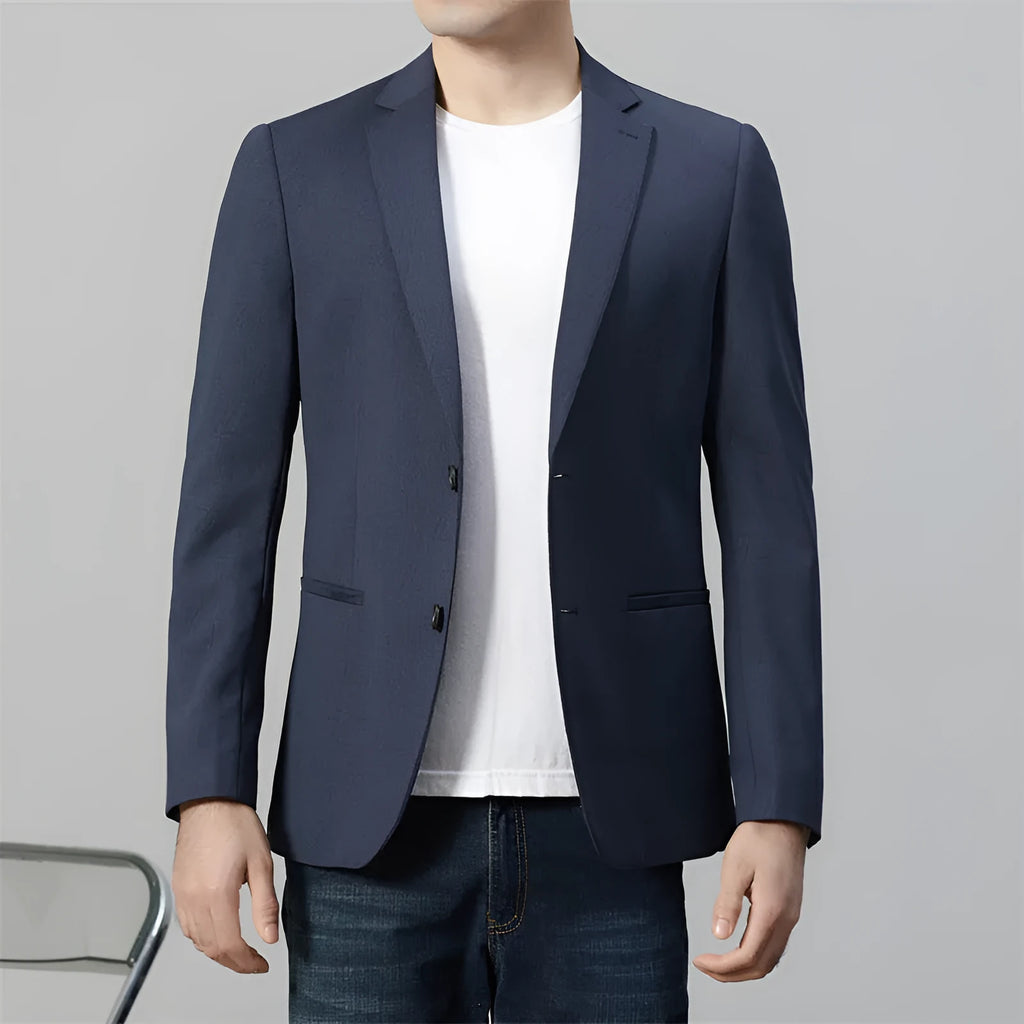 Long sleeve slim fit casual suit jacket in blue for youth leisure wear with nylon fabric and polyester lining
