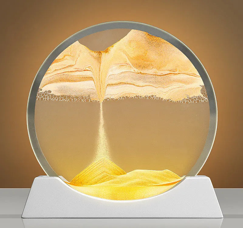 Rotating quicksand painting night lamp in embroidered glass with modern abstract design