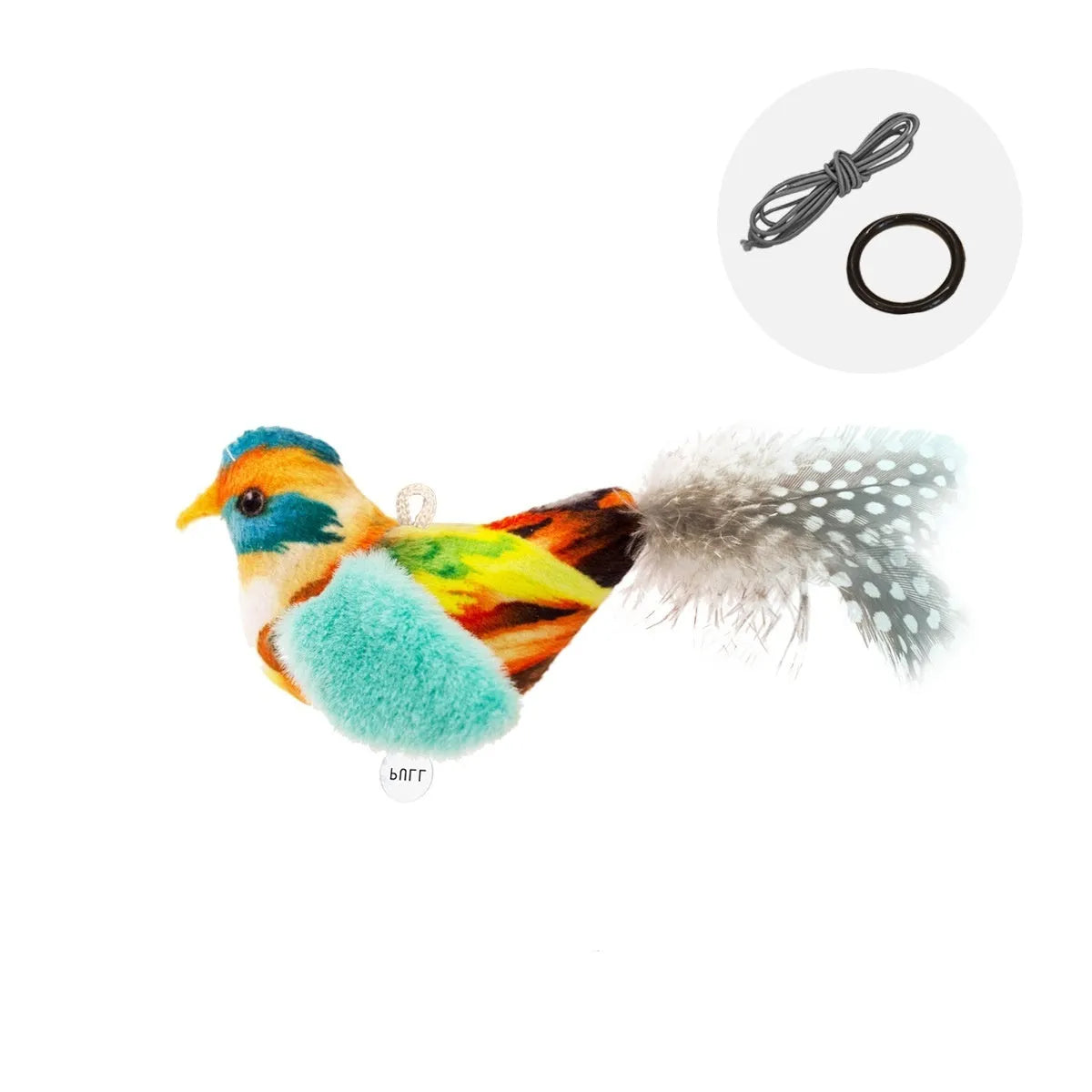 Colourful bird simulation cat plush toy with flapping wings in blue kingfisher design