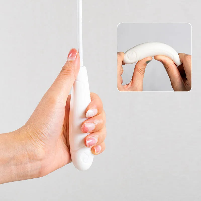 Telescopic cat fishing rod toy with goose feather lures and a bell, shown extended and collapsed.