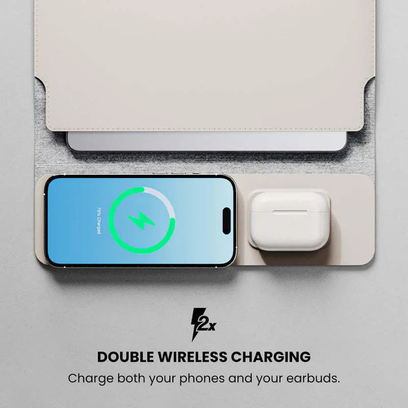 S97 wireless charger laptop bag in black, 50x28cm, with 15W fast charge panel for 16 inch laptop
