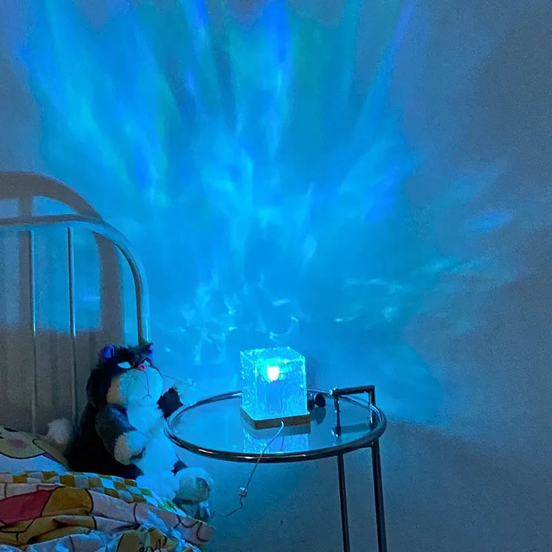 LED water ripple night light with crystal lamp and remote control projecting colourful patterns