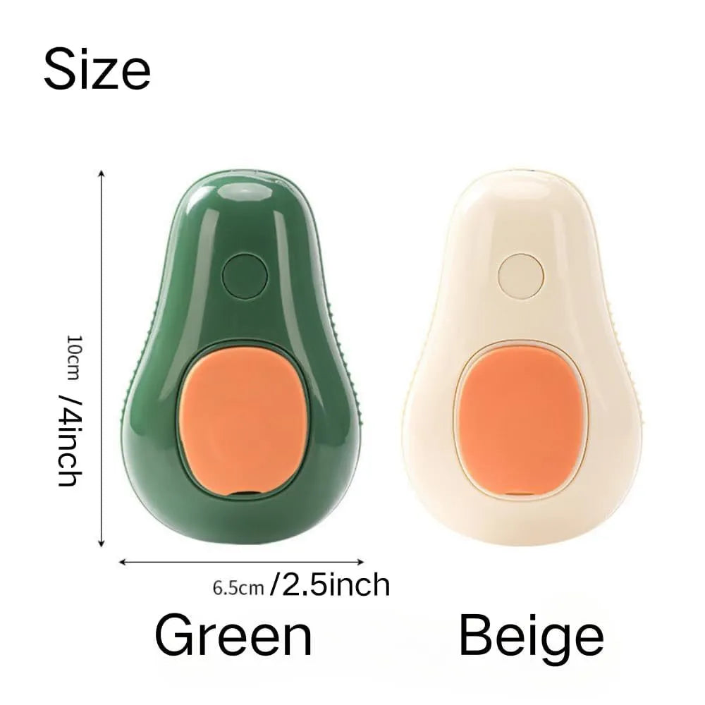Green and white 3 in 1 cat steam brush with silicone bristles and water spray function for grooming pets.